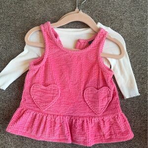 Long-Sleeve Top and Pink Heart-Pocket Corduroy Dress for Baby SIZE 0-3 MTHS